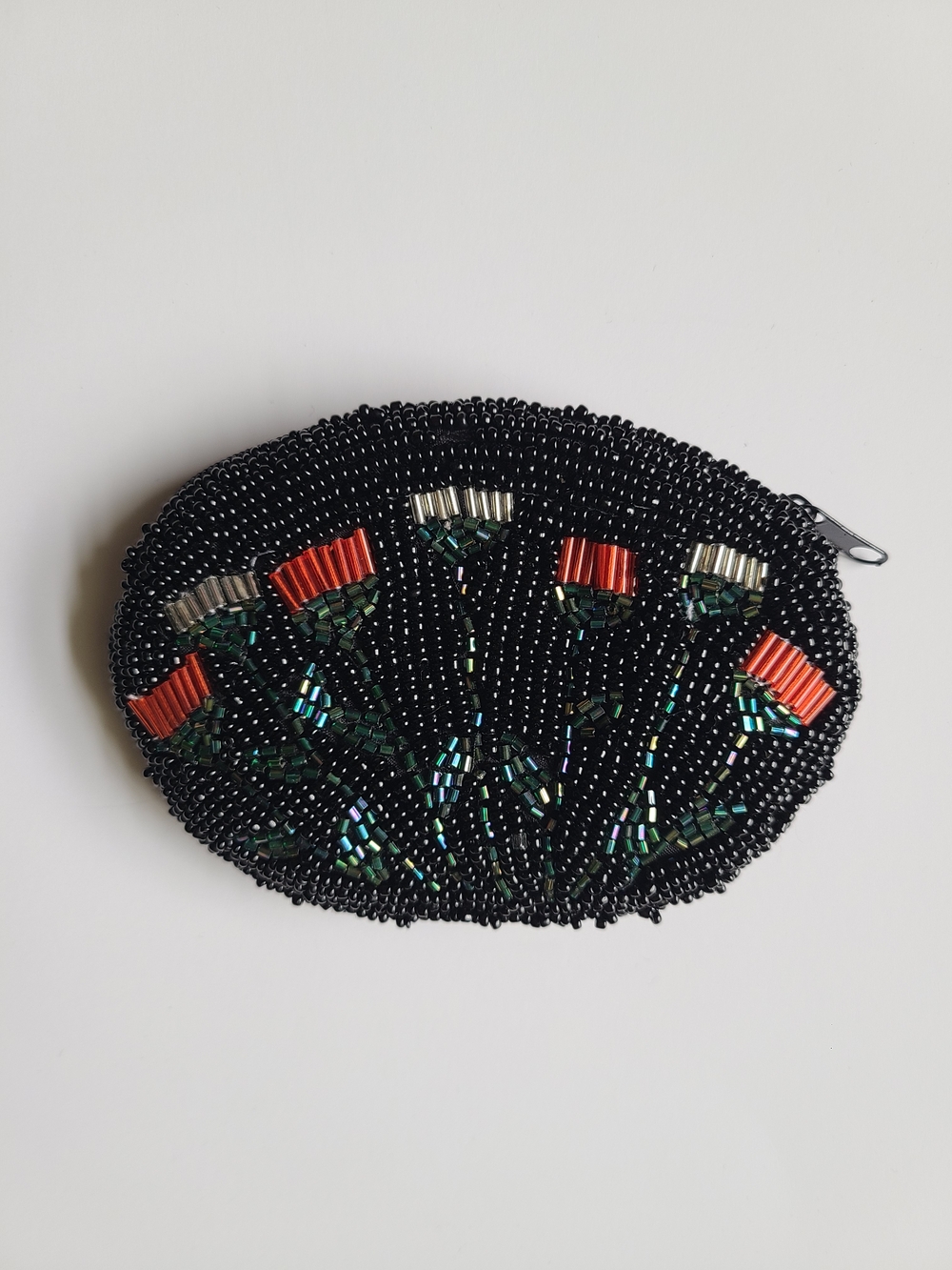 Beaded Black Floral Coin Purse - Unbranded